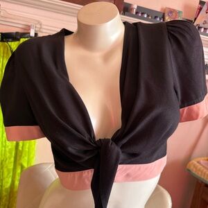 VTG NWOT Stop Staring Retro Black & Pink Tie-Front 1940’s Blouse Size Medium